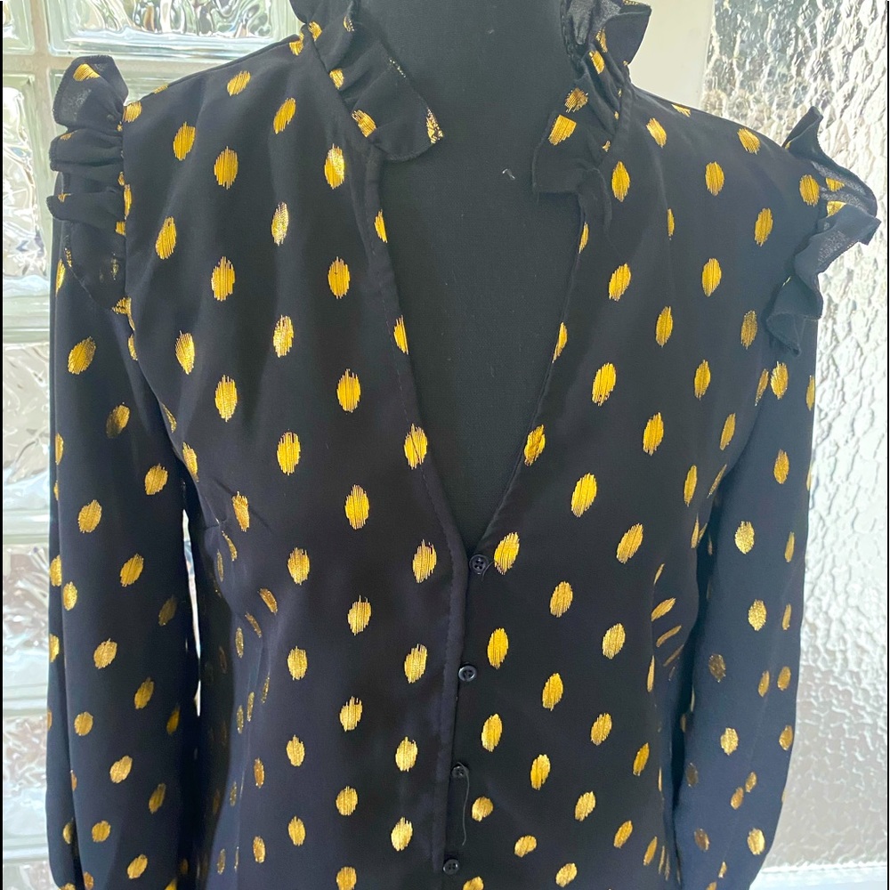 Flounce Sleeve Gold Print Top